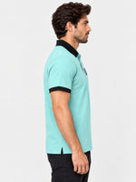 Signature Embroidered Contrast Collar Polo - Moonstone Blue