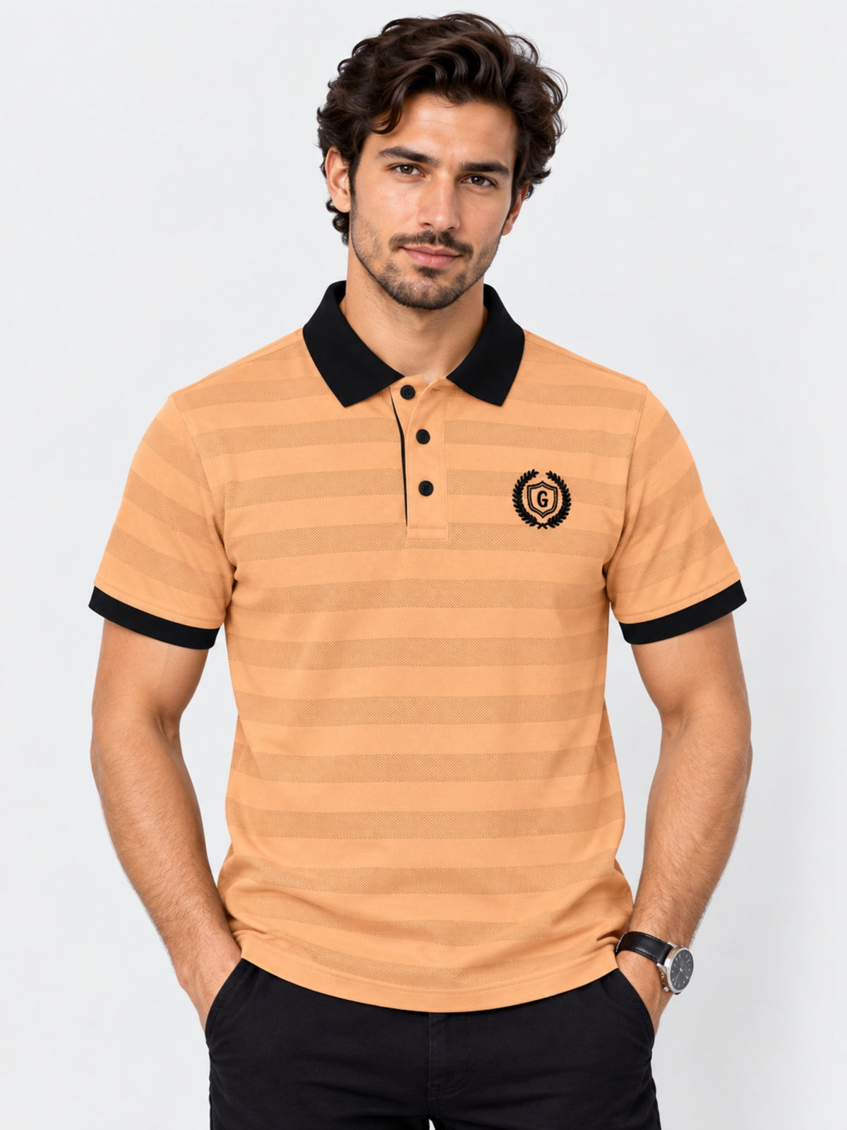 HG SIGNATURE EMB. CONTRAST COLLAR PEACH POLO