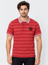 HG Signature Emb Stripper Contrast Collar Polo Shirt - Red