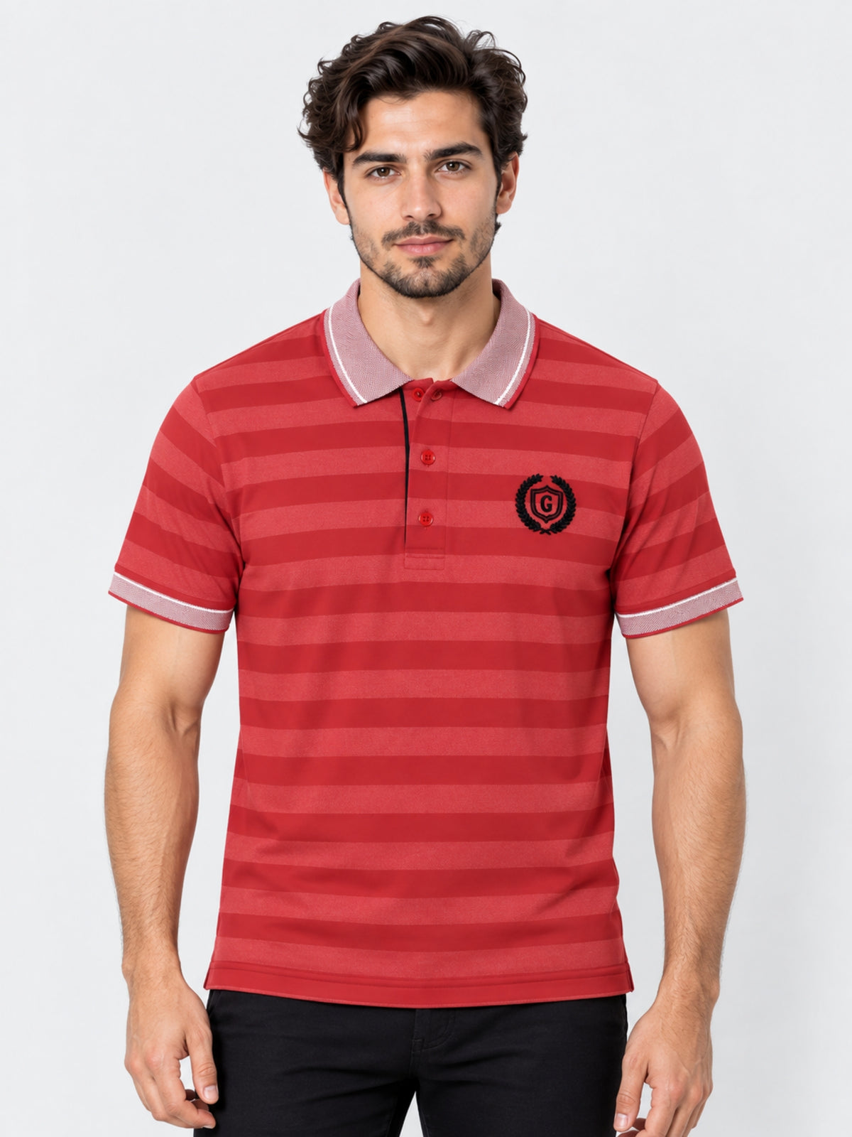 HG Signature Emb Stripper Contrast Collar Polo Shirt - Red