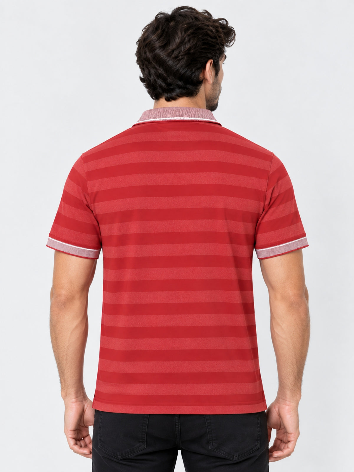 HG Signature Emb Stripper Contrast Collar Polo Shirt - Red