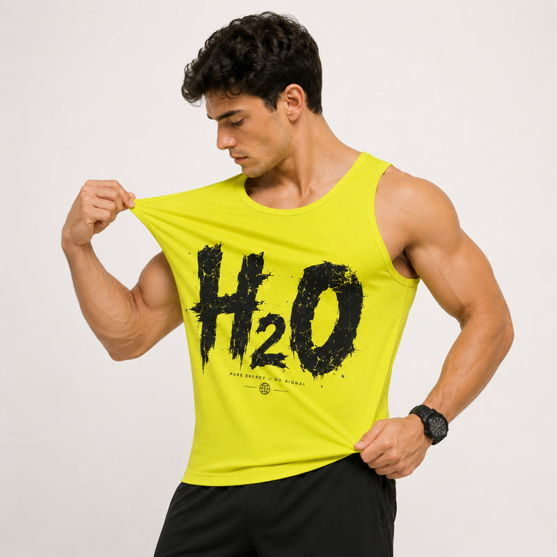 Men's H2O Graphic Sleeveless Cotton Jersey Tank Top - Neon Lime