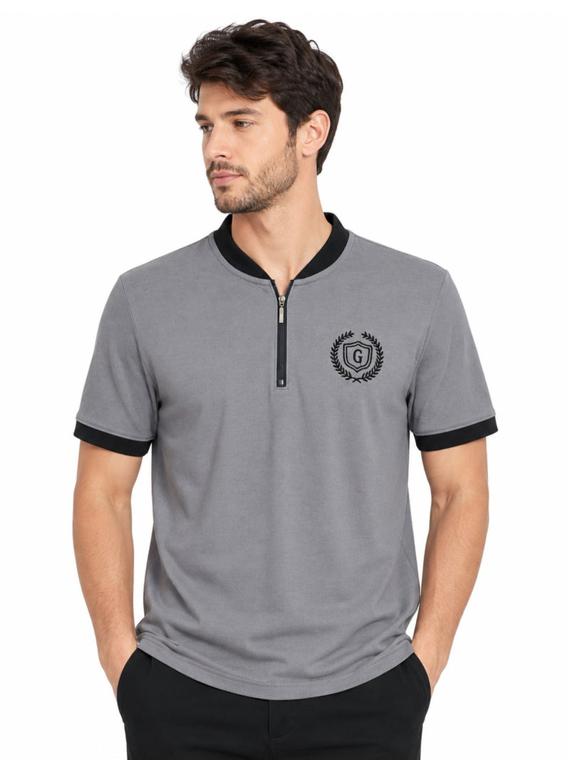 Men’s Crew Neck Half-Zip Tee Shirt - Medium Gray