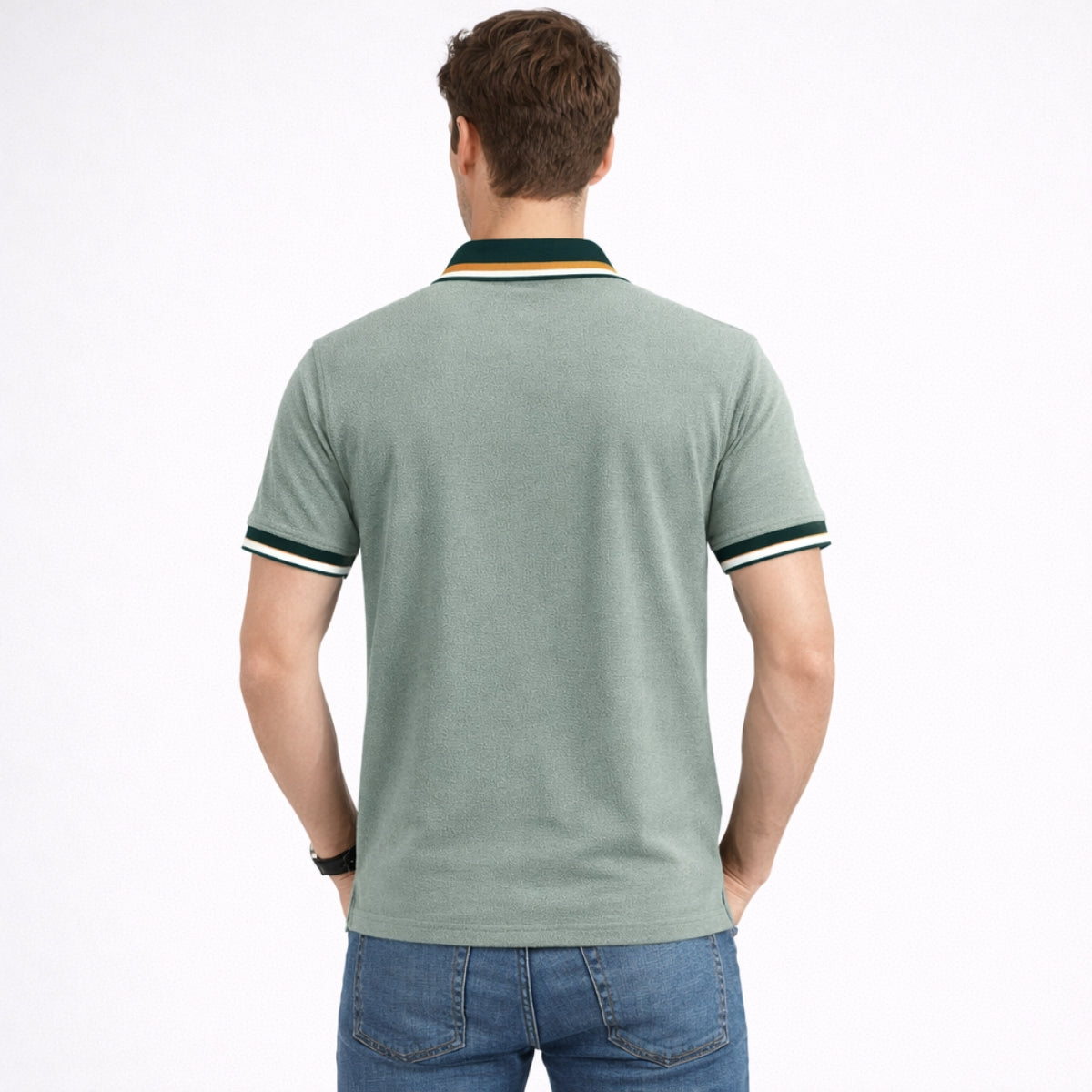 Men’s Premium Contrast Collar Polo Shirt – Spanish Green