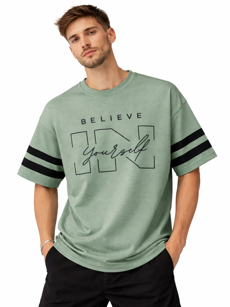 Unisex Oversized Graphic Printed Drop Shoulder T-Shirt - Greenish Gray