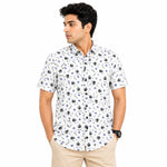 Men’s Leaf & Polka Print Half Sleeve Casual Shirt – White