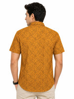 Men’s Geometric Pattern Half Sleeve Casual Shirt – Mustard