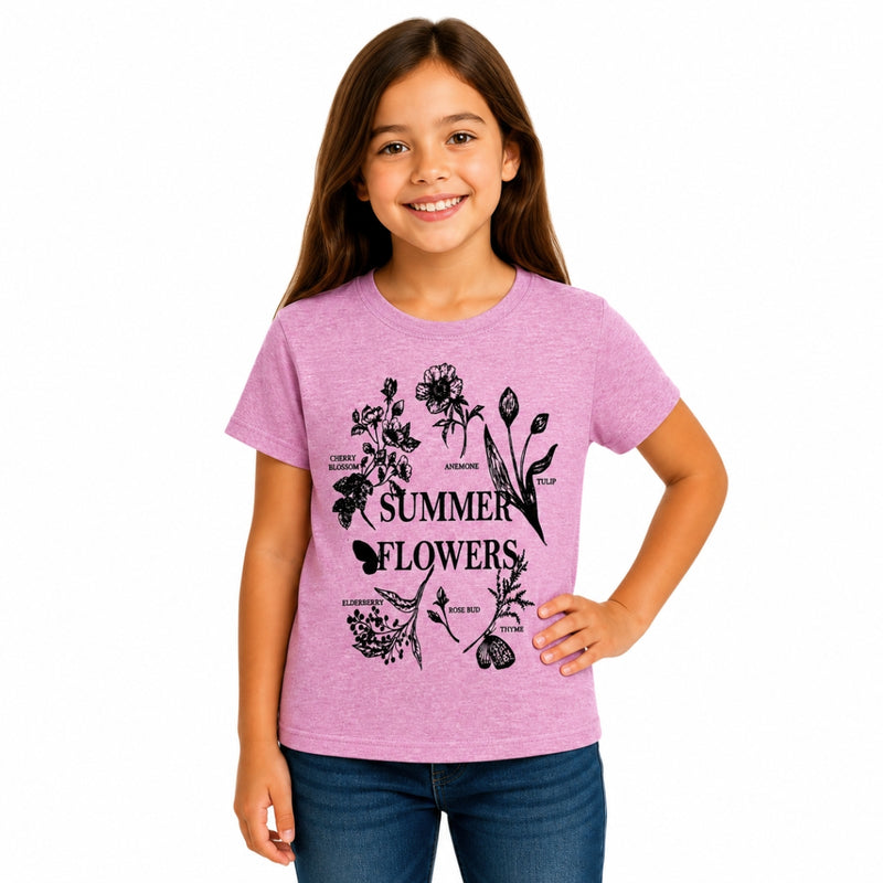 Girls’ Summer Flowers Graphic Printed T-Shirt – Pink Pearl