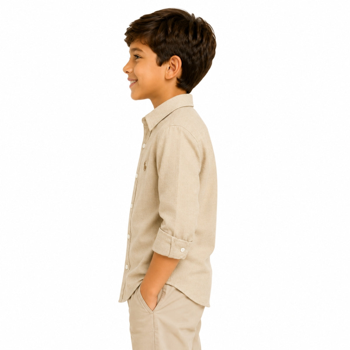 Boy's Classic Full Sleeves Casual Shirt - Sand Beige