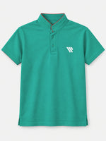 West Line Ban Collar Men Polo Shirt - Green