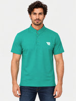 West Line Ban Collar Men Polo Shirt - Green