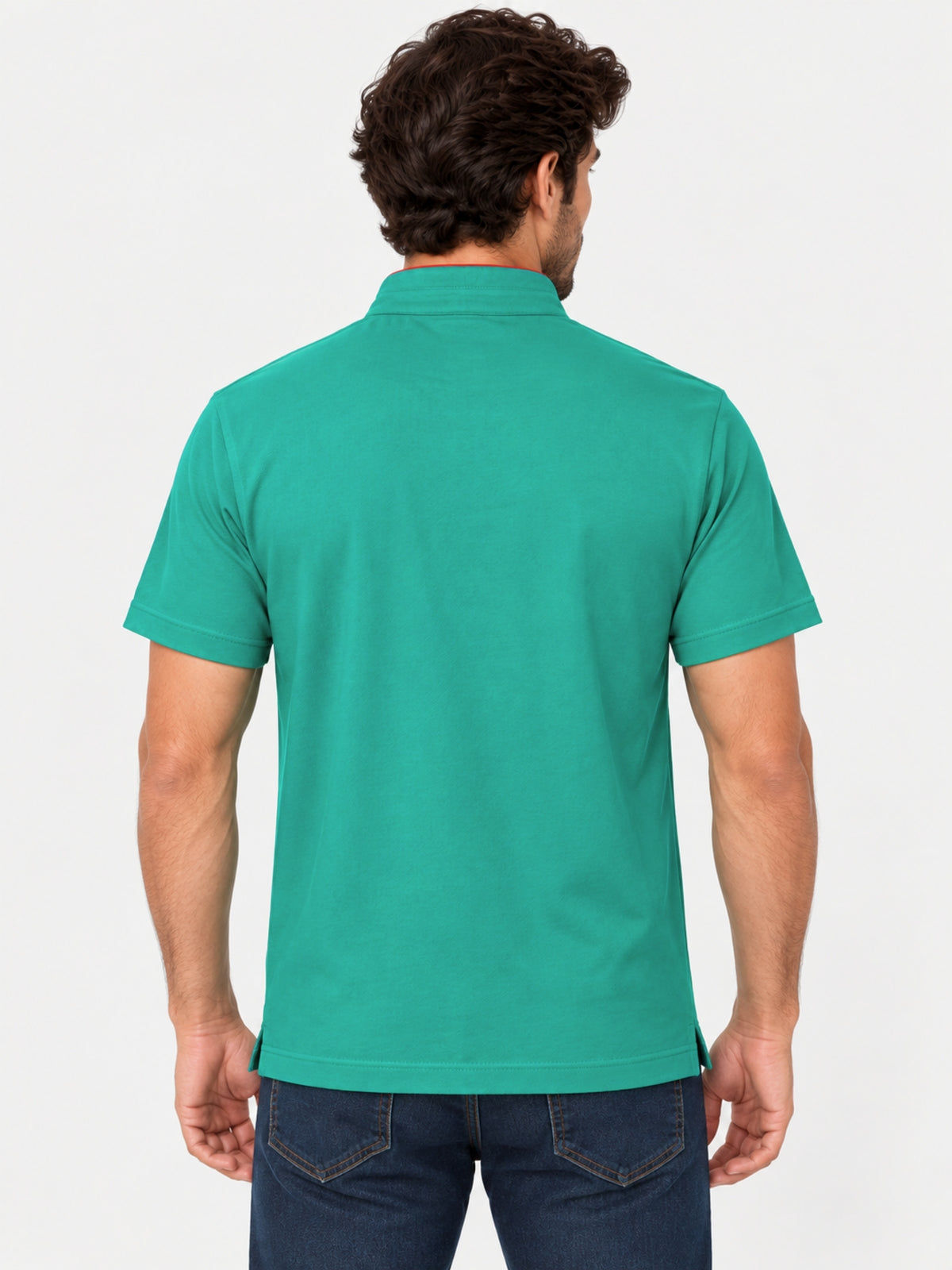 West Line Ban Collar Men Polo Shirt - Green