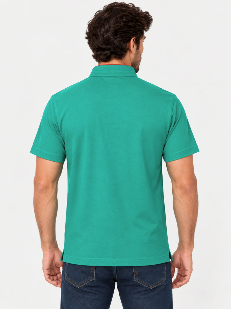 West Line Ban Collar Men Polo Shirt - Green