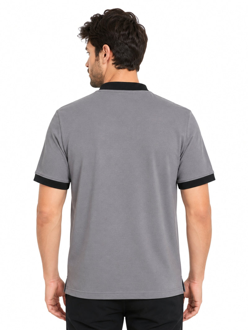 Men’s Crew Neck Half-Zip Tee Shirt - Medium Gray