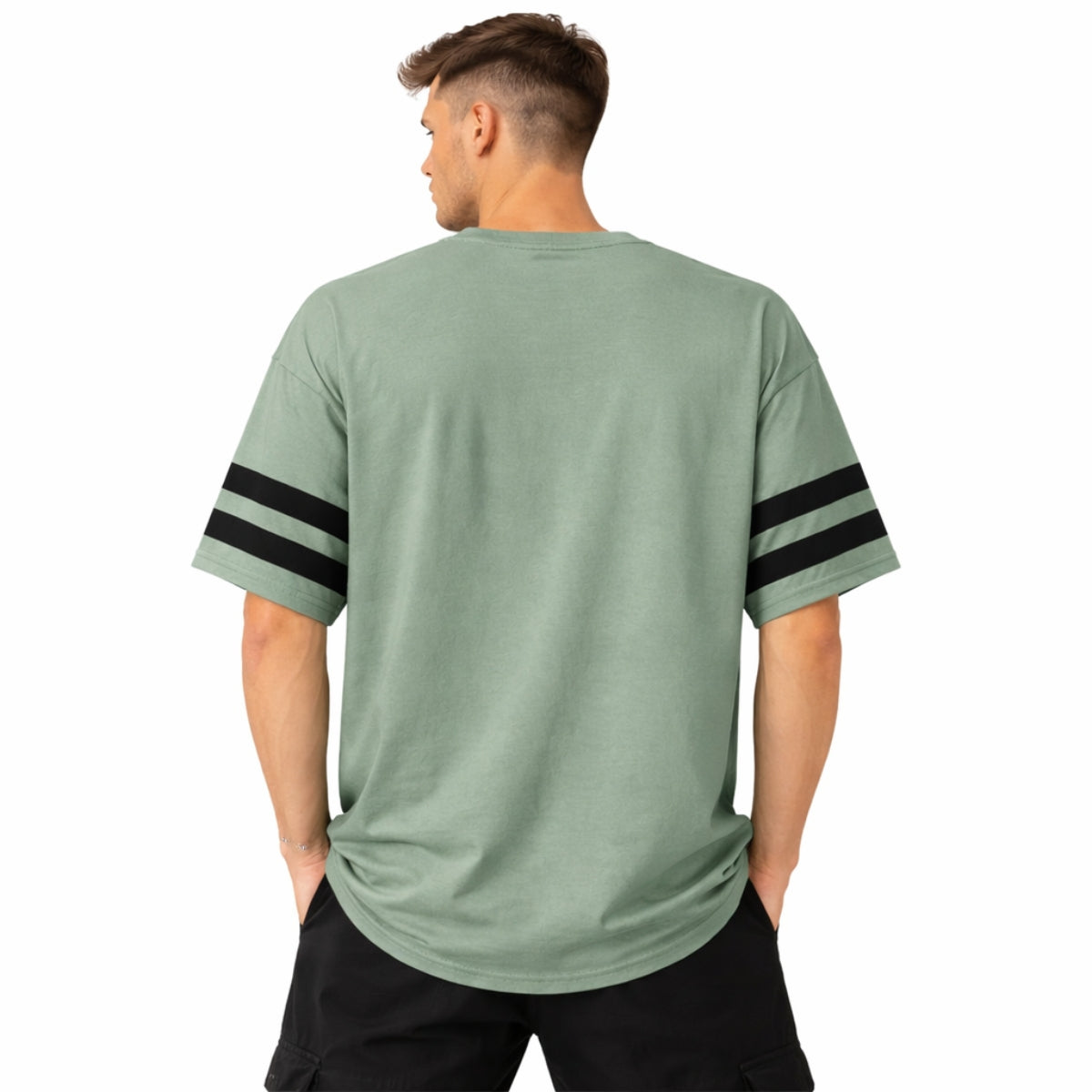 Unisex Oversized Graphic Printed Drop Shoulder T-Shirt - Greenish Gray