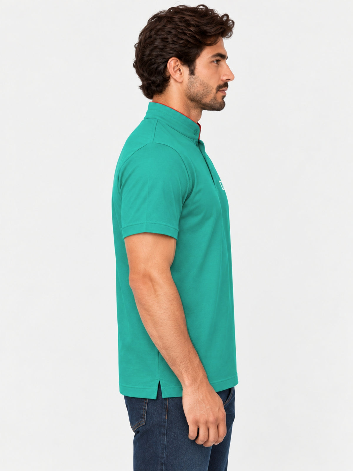 West Line Ban Collar Men Polo Shirt - Green