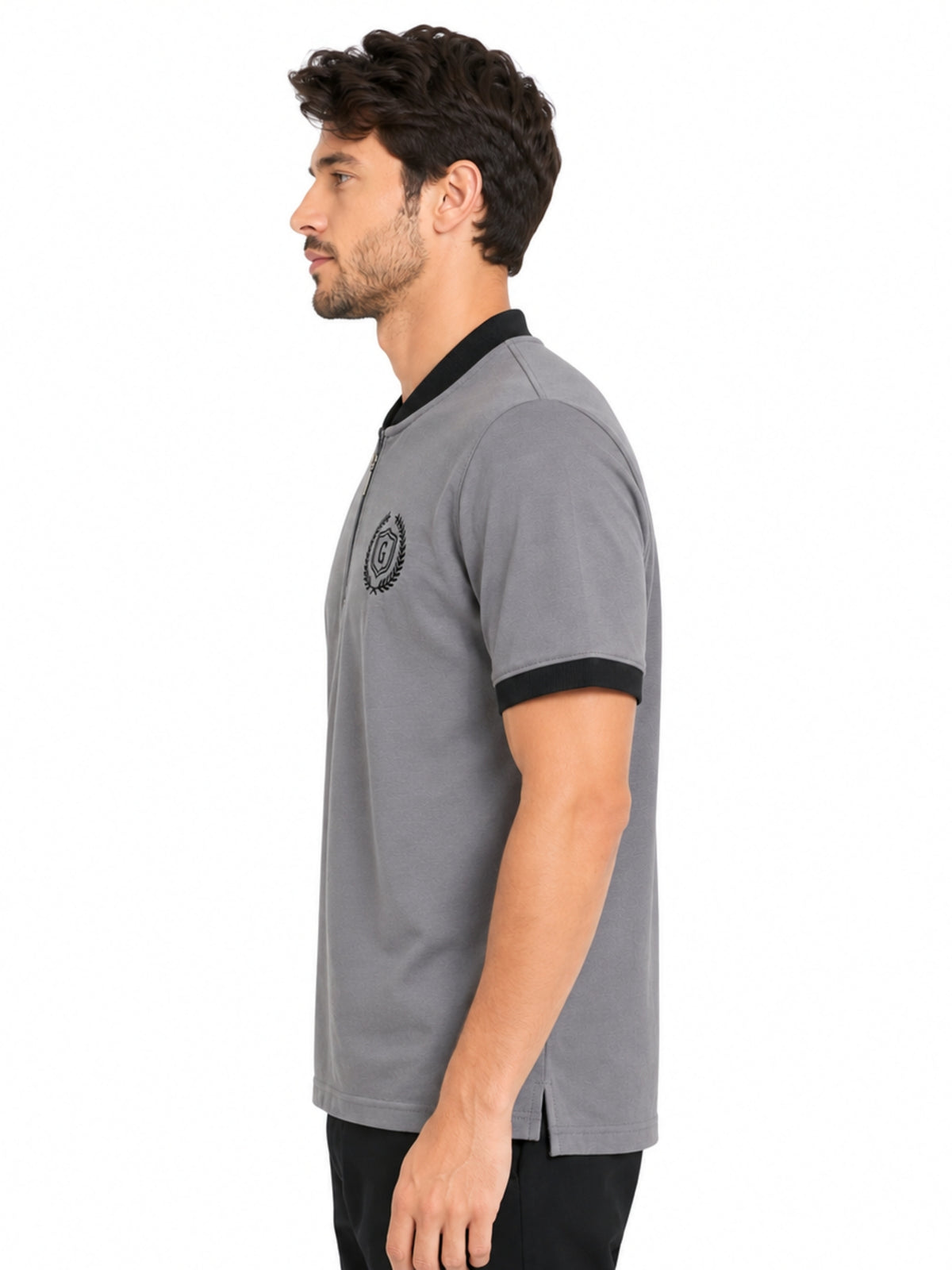 Men’s Crew Neck Half-Zip Tee Shirt - Medium Gray