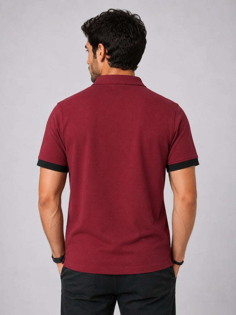 Men's Self Fabric Collar Classy Polo Shirt - Maroon