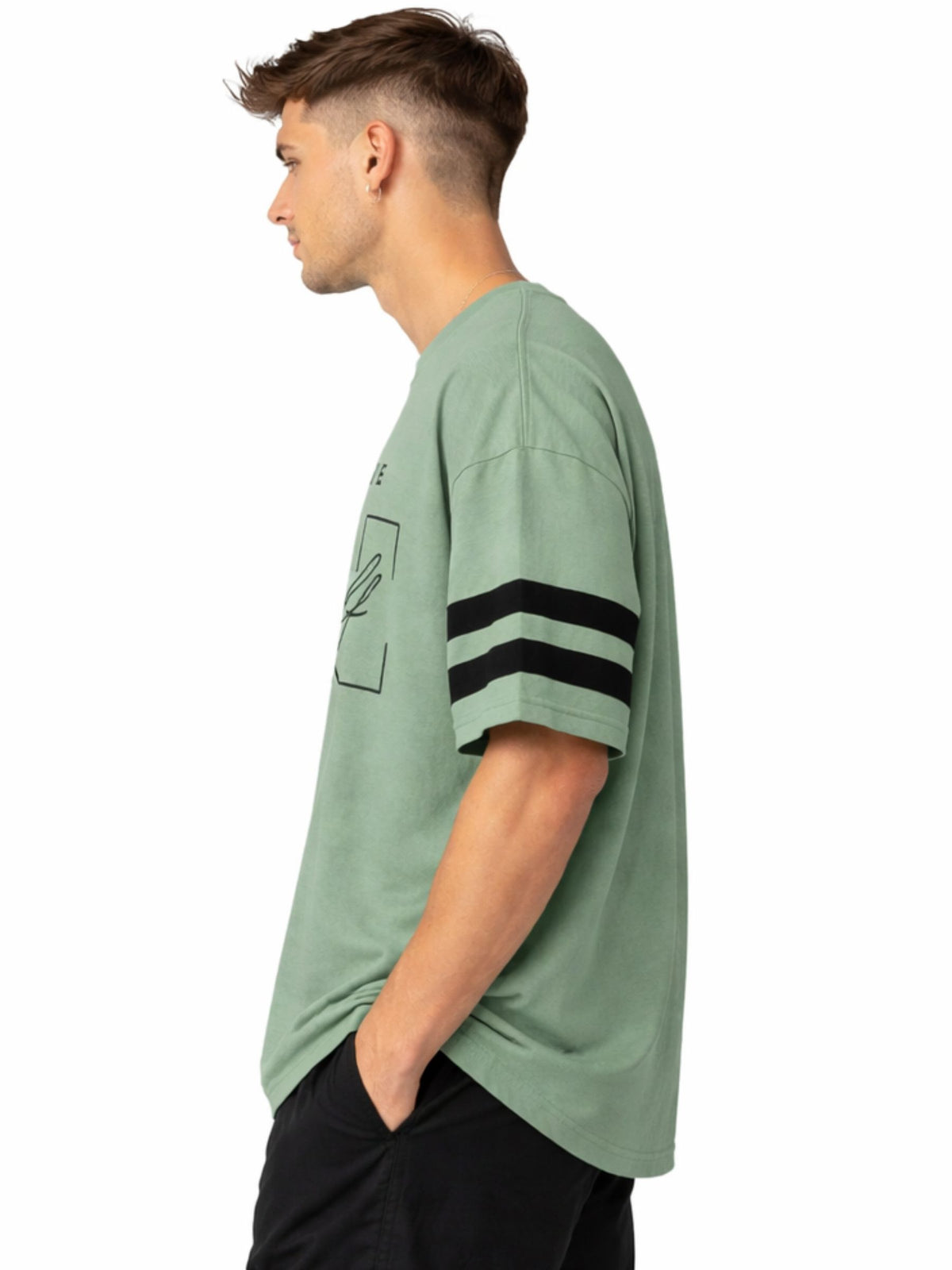 Unisex Oversized Graphic Printed Drop Shoulder T-Shirt - Greenish Gray