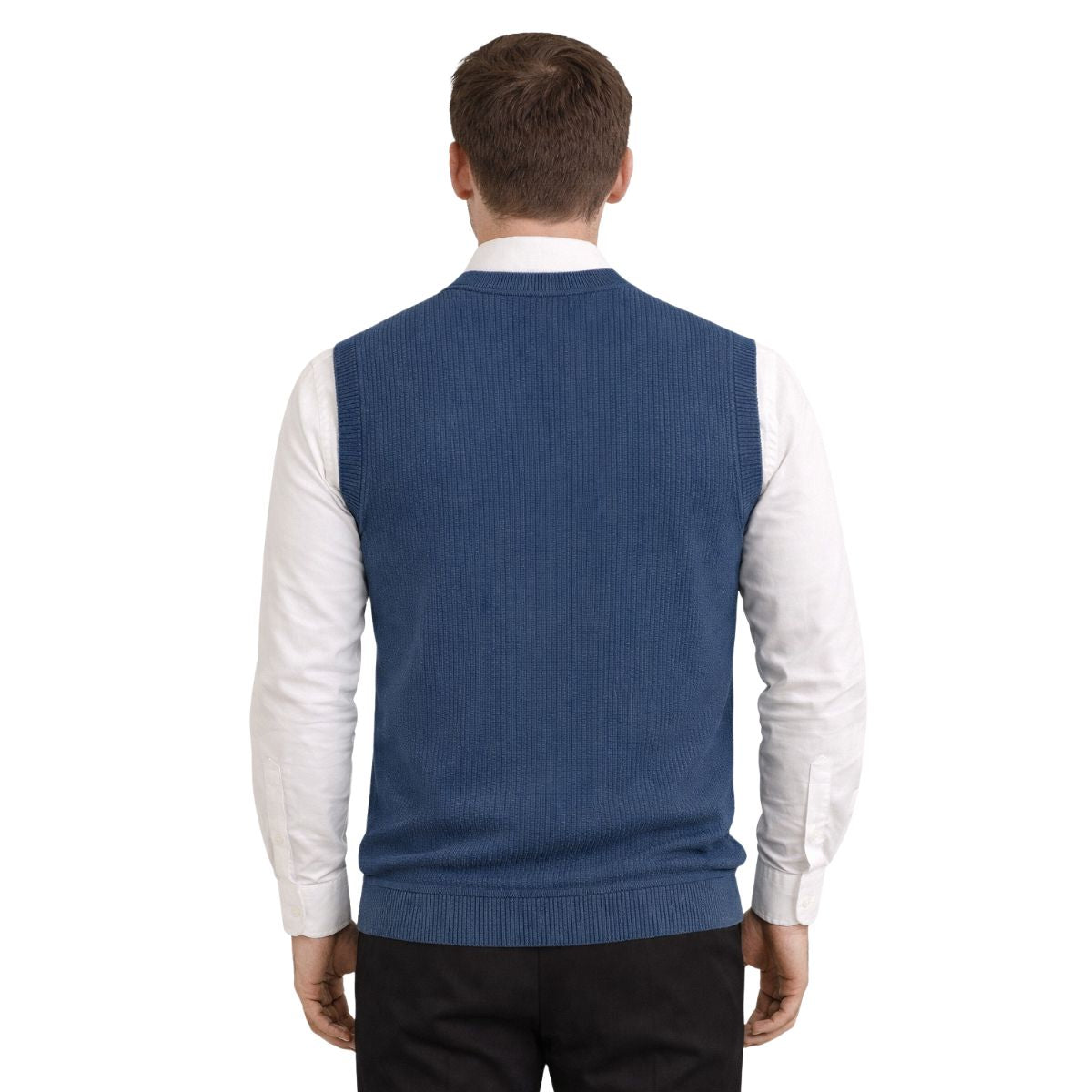 HG Men's Ribbed V-Neck Sleeveless Sweater - Rhino Blue