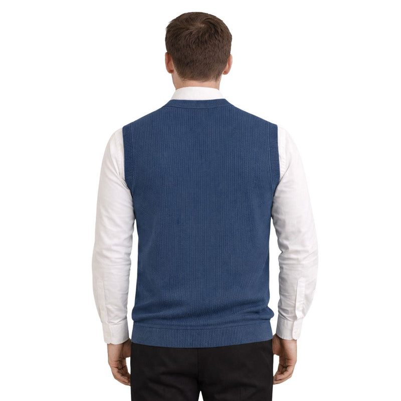 HG Men's Ribbed V-Neck Sleeveless Sweater - Rhino Blue