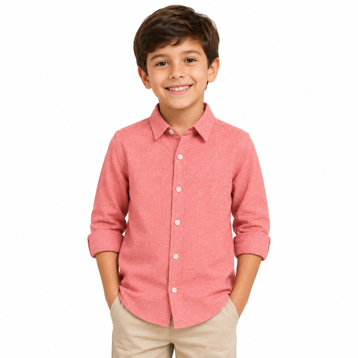 Boy's Classic Full Sleeves Casual Shirt - Sea Pink