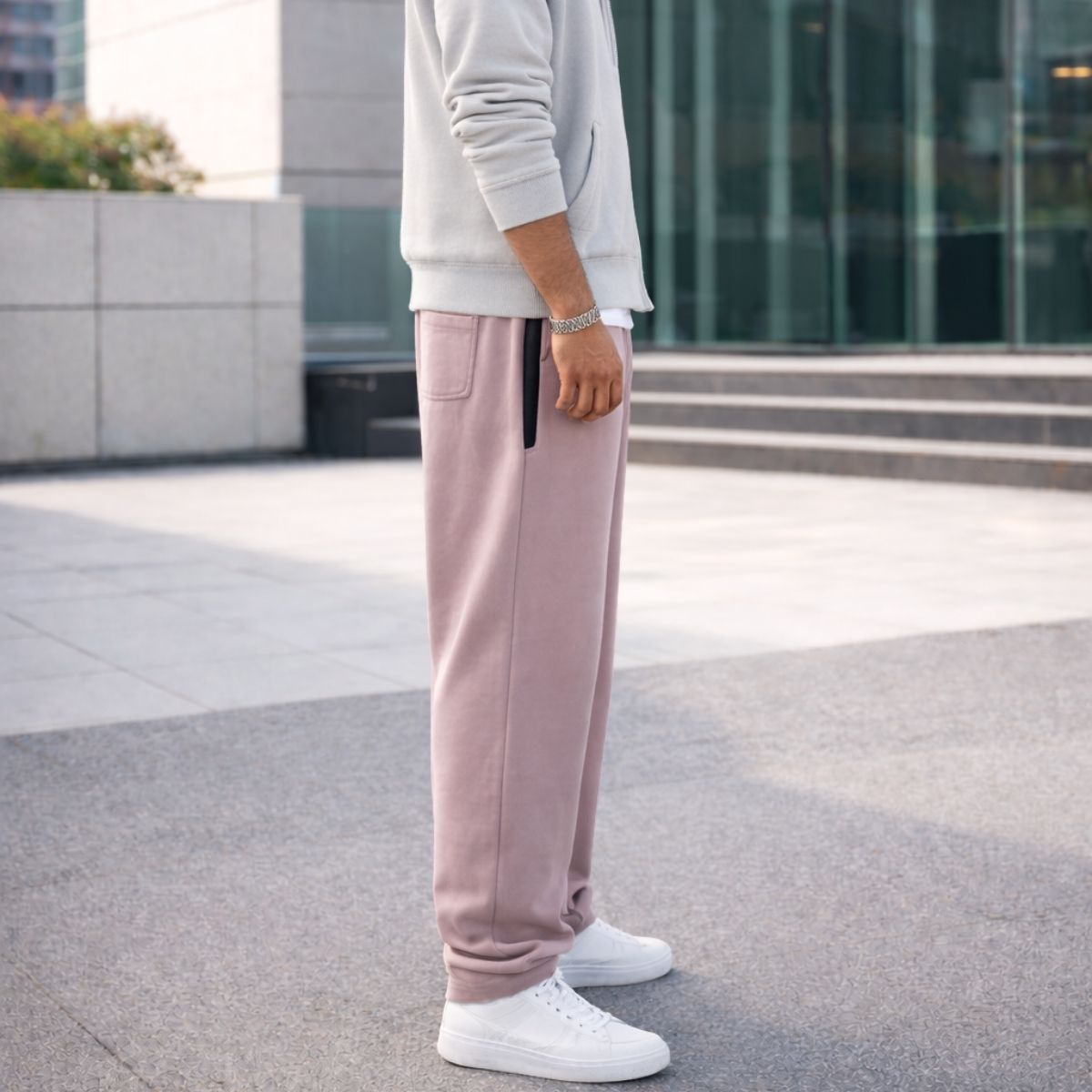 HG Classic Terry Loose Fit Trousers with Zipper Pockets - Grayish Pink