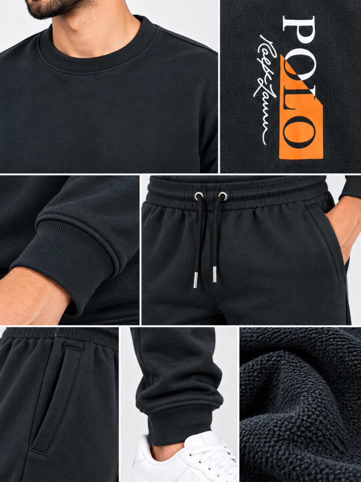 Men's Graphic Printed Terry Co-Ord Set – Black