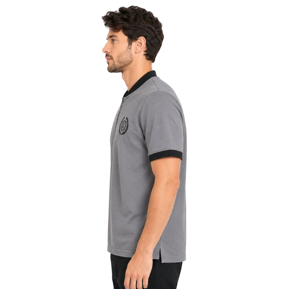 Men’s Crew Neck Half-Zip Tee Shirt - Medium Gray
