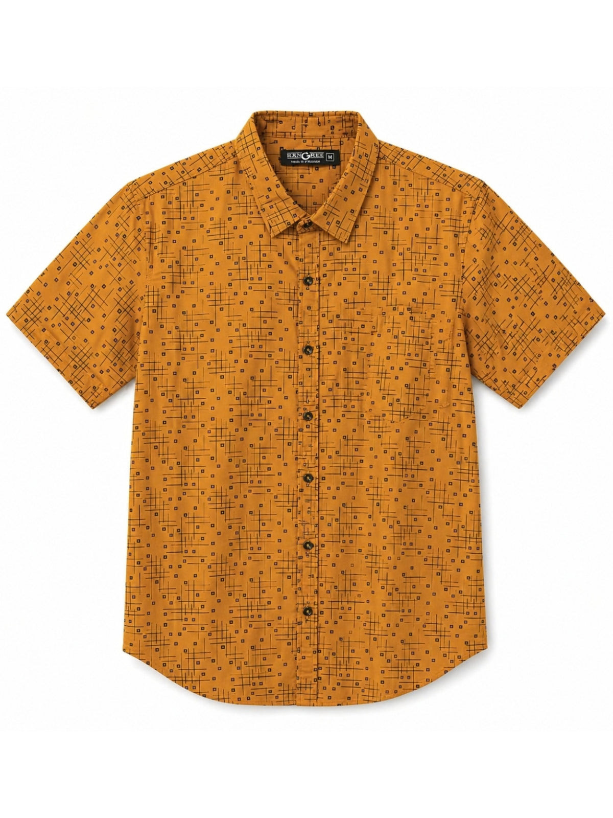 Men’s Geometric Pattern Half Sleeve Casual Shirt – Mustard