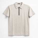 Men’s Premium Textured Half-Zip Polo Shirt – Beige