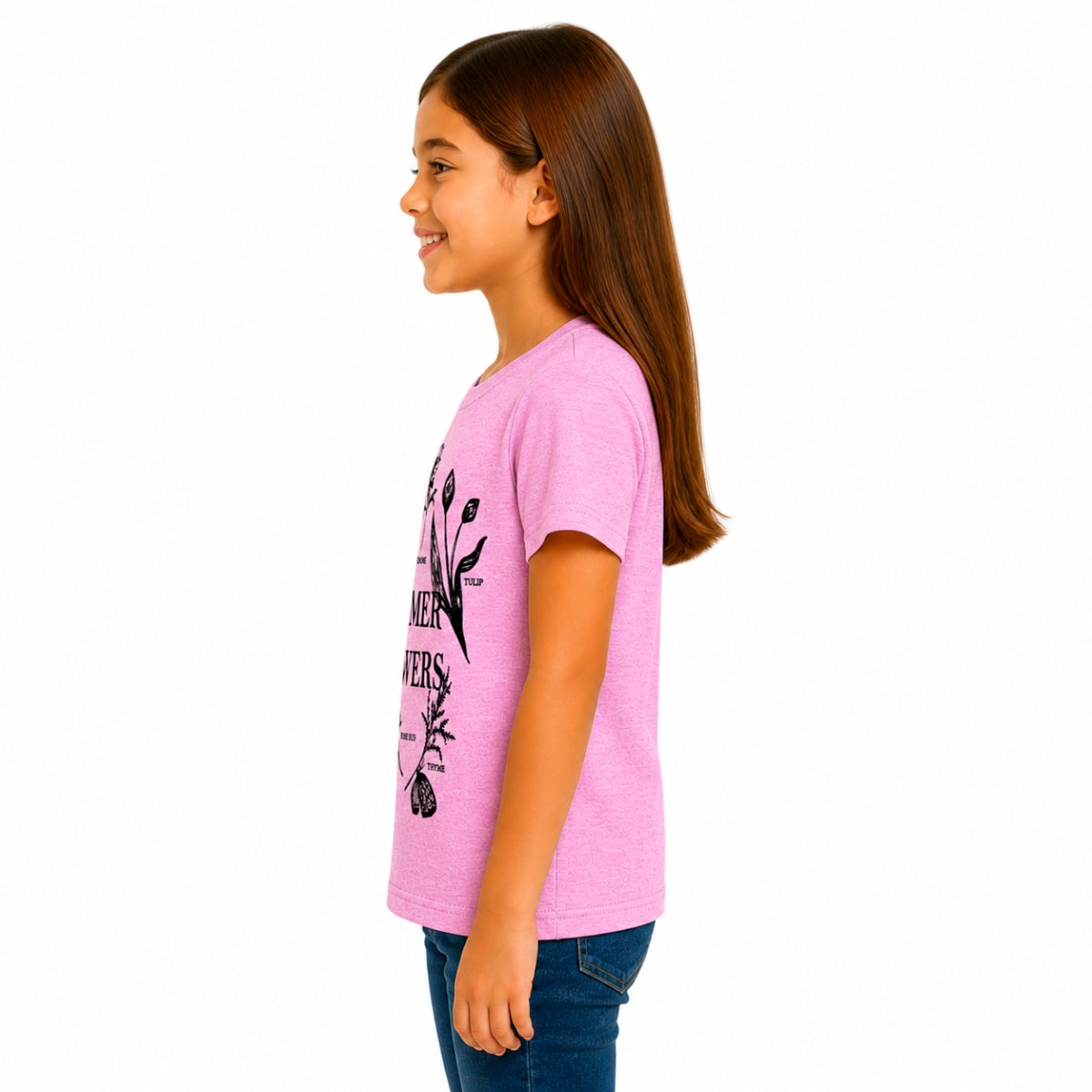 Girls’ Summer Flowers Graphic Printed T-Shirt – Pink Pearl