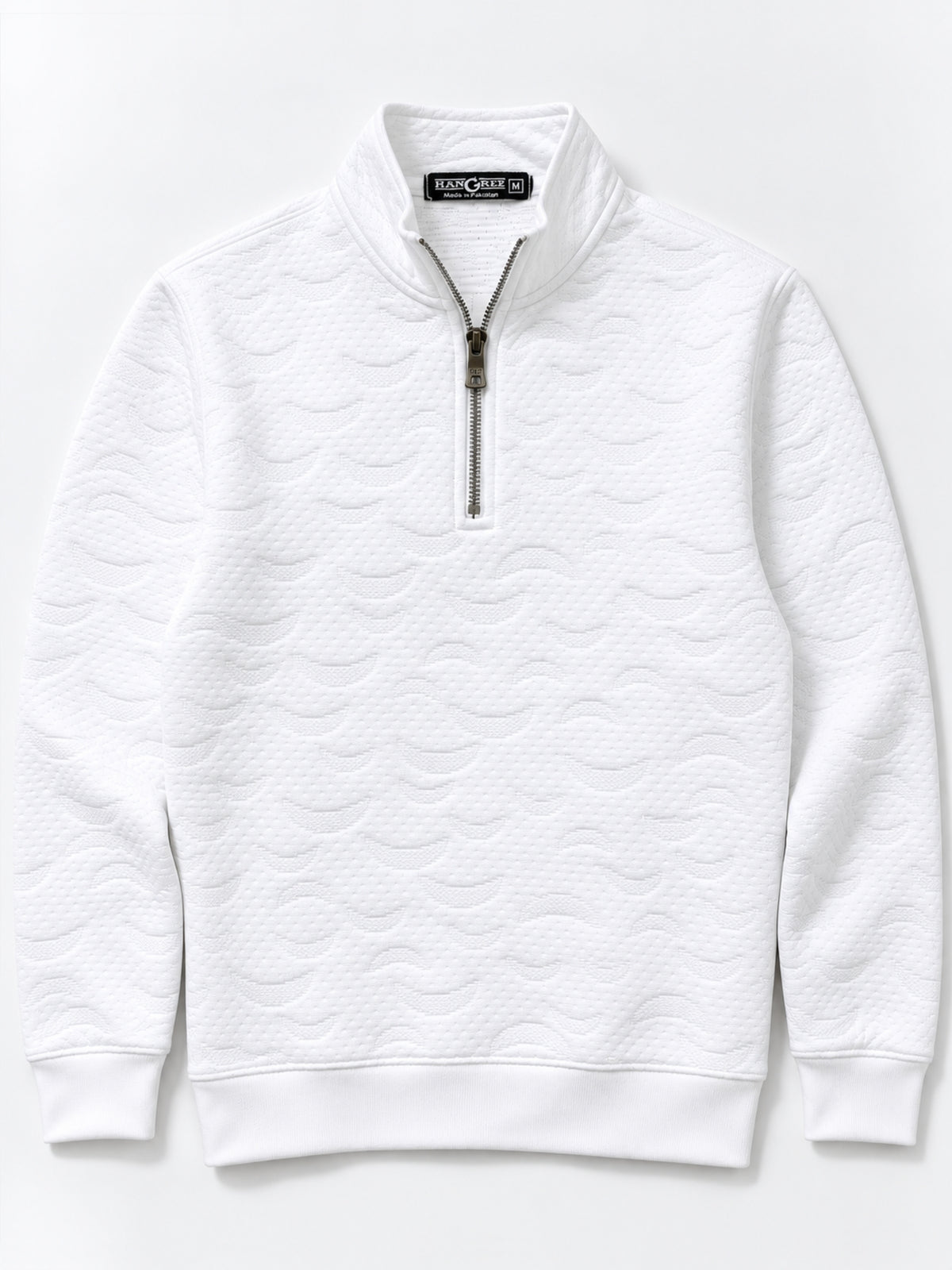 HG Premium Quilted Mock Neck Half Zipper Sweat Shirt - Super White