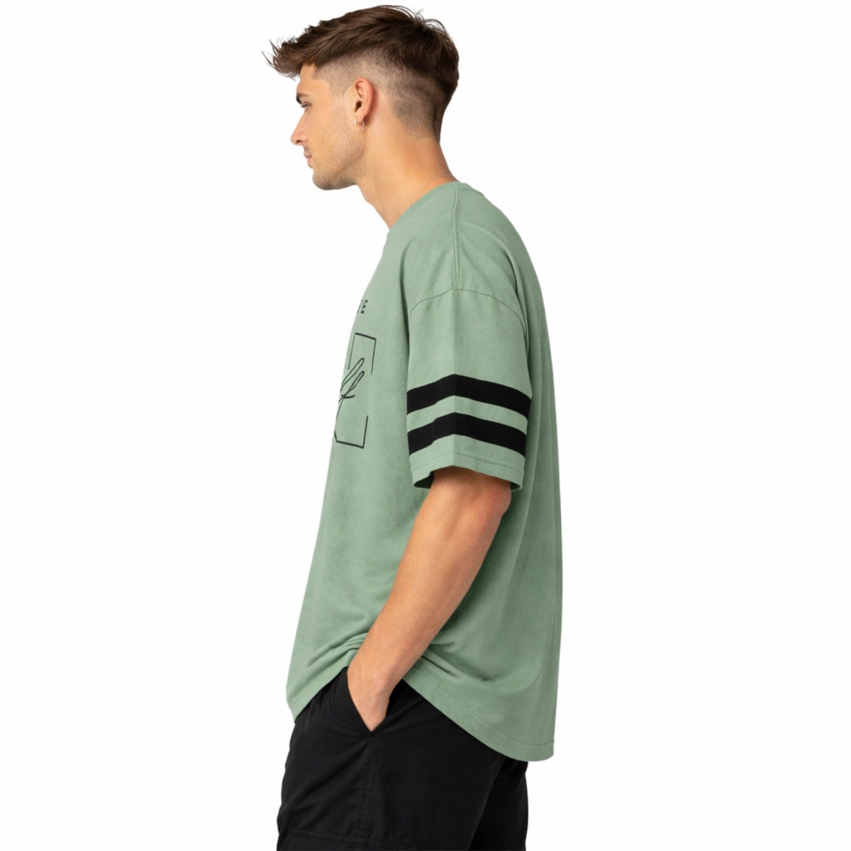 Unisex Oversized Graphic Printed Drop Shoulder T-Shirt - Greenish Gray
