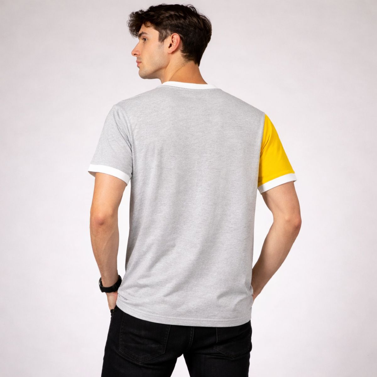 Men's Premium Vertical Panel Tee Shirt - Yellow / Navy / Grey