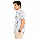 Men’s Leaf & Polka Print Half Sleeve Casual Shirt – White