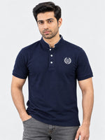 HG Stylish Ban Collar Polo Shirt For Men's - Navy Blue
