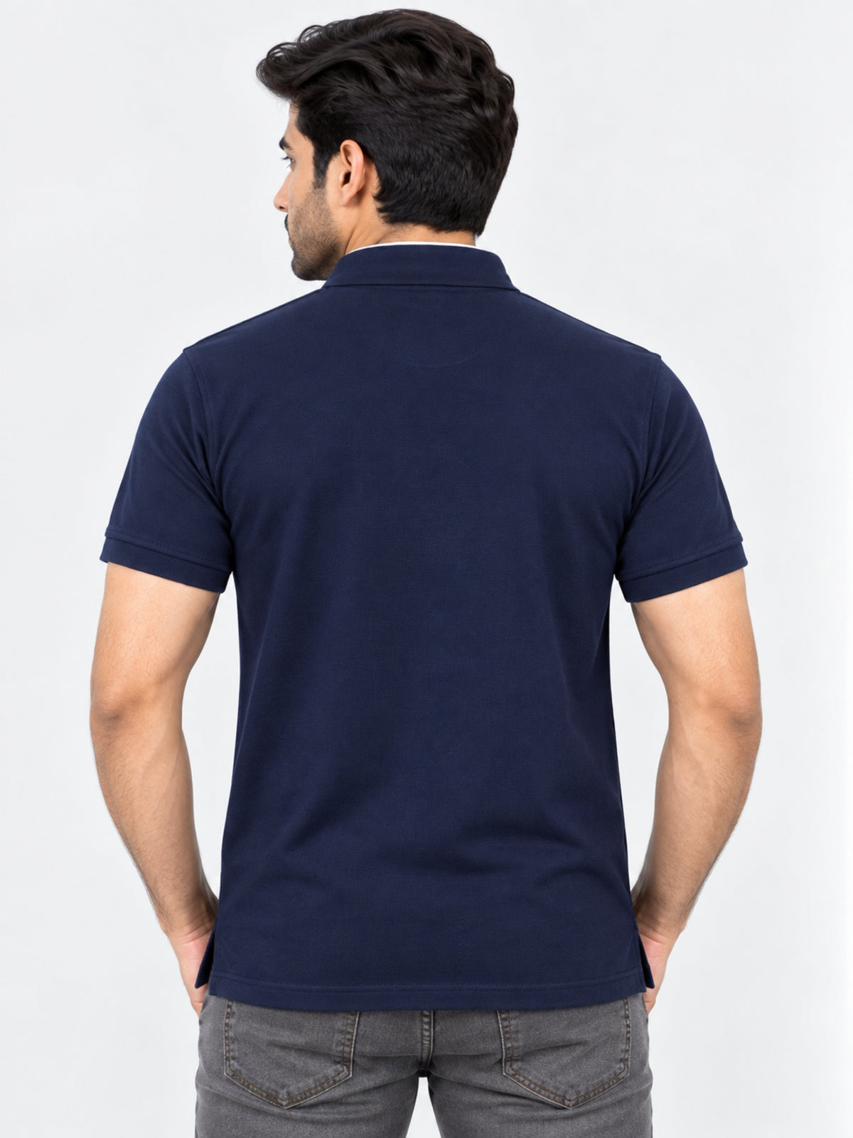 HG Stylish Ban Collar Polo Shirt For Men's - Navy Blue