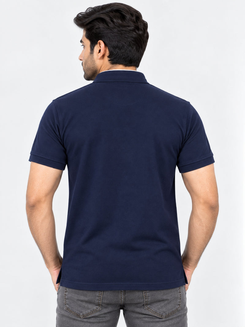 HG Stylish Ban Collar Polo Shirt For Men's - Navy Blue