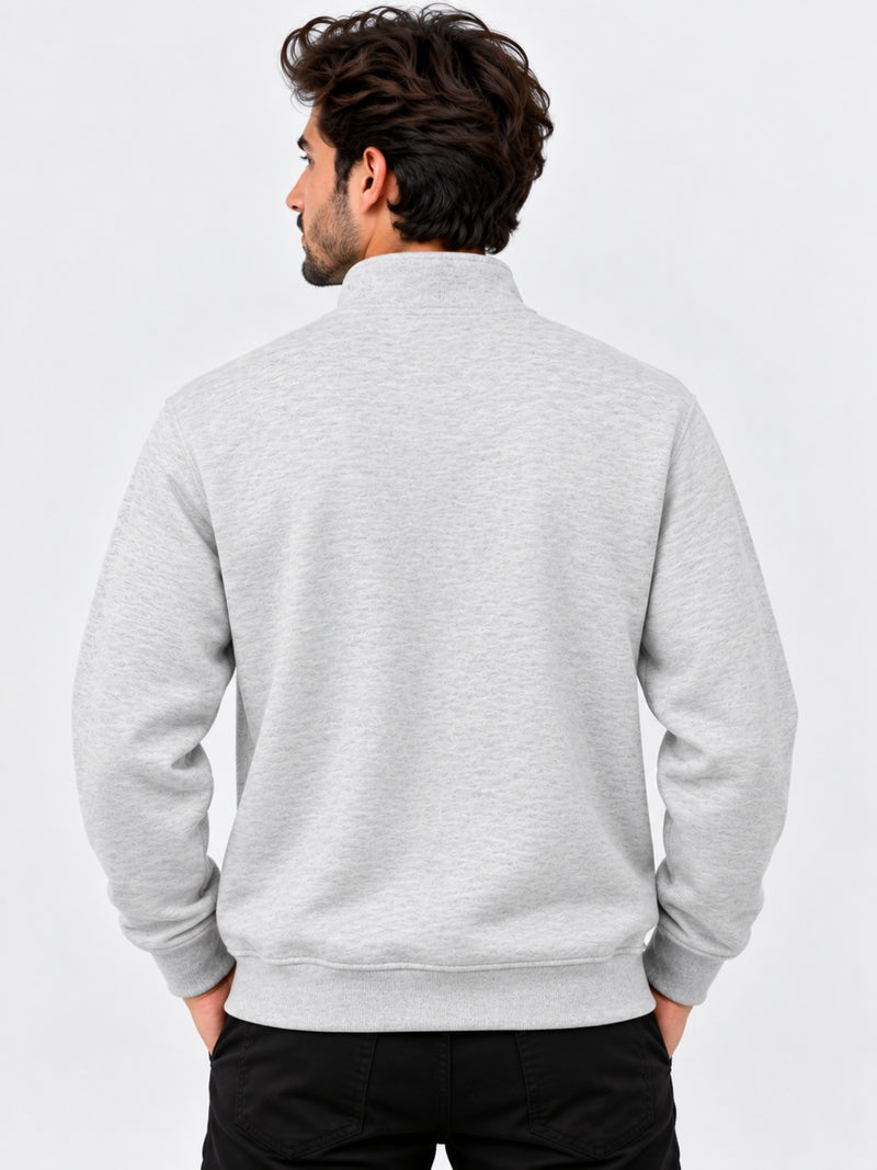 Men's Mock Neck Fleece Zipper Sweat Shirt - Light Gray