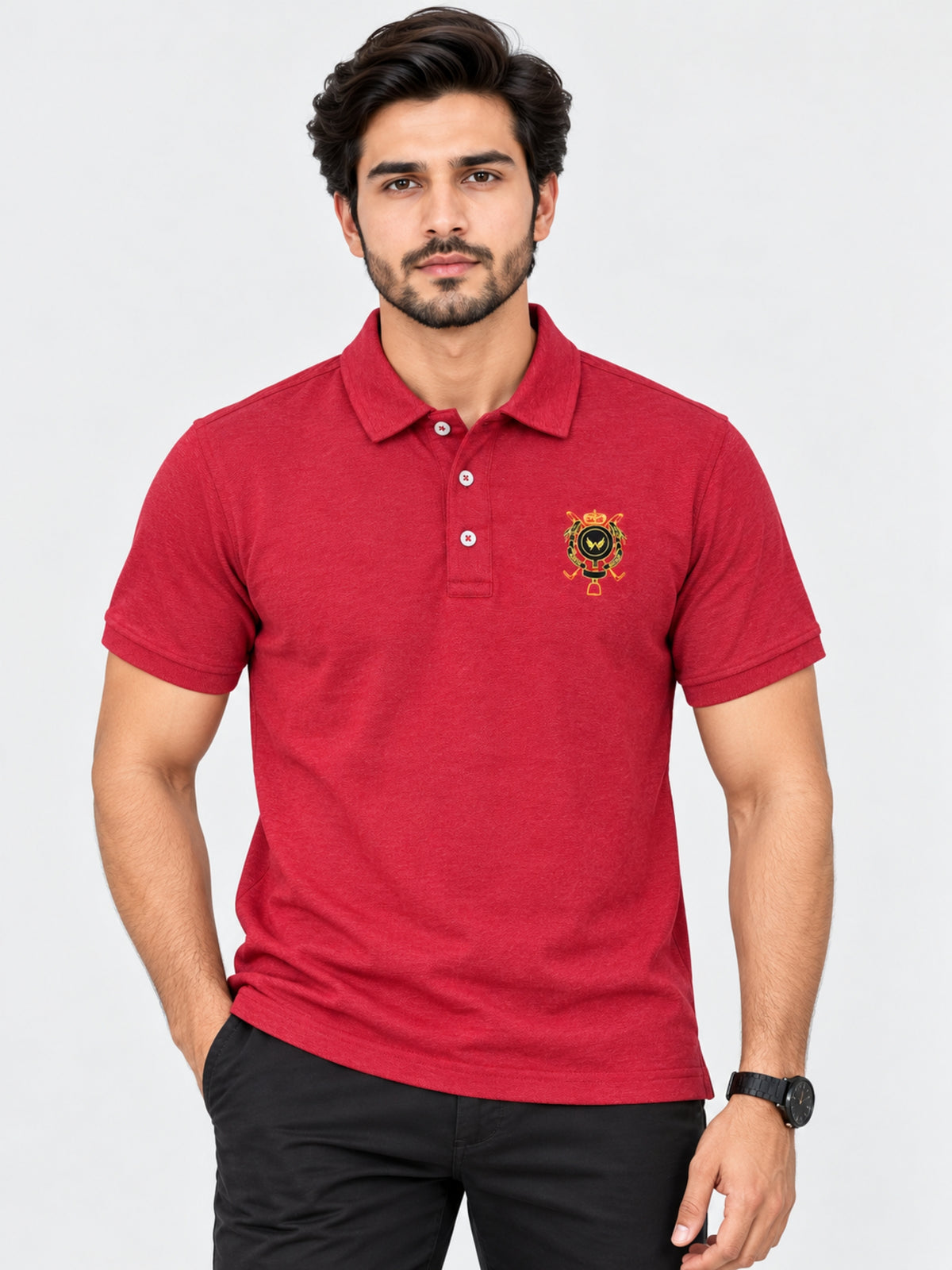 Signature Embroidered Men Polo - Red