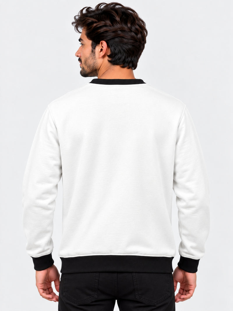 HG "BROOKLYN" Printed Plain Fleece Sweat Shirt - White