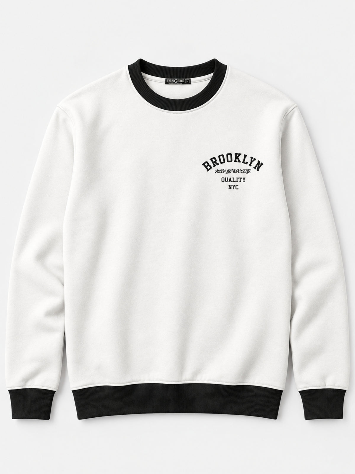 HG "BROOKLYN" Printed Plain Fleece Sweat Shirt - White