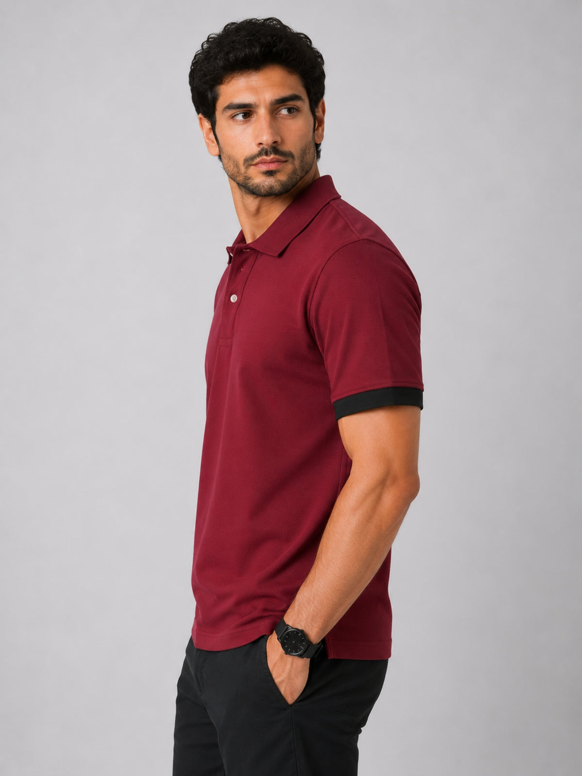 Men's Self Fabric Collar Classy Polo Shirt - Maroon