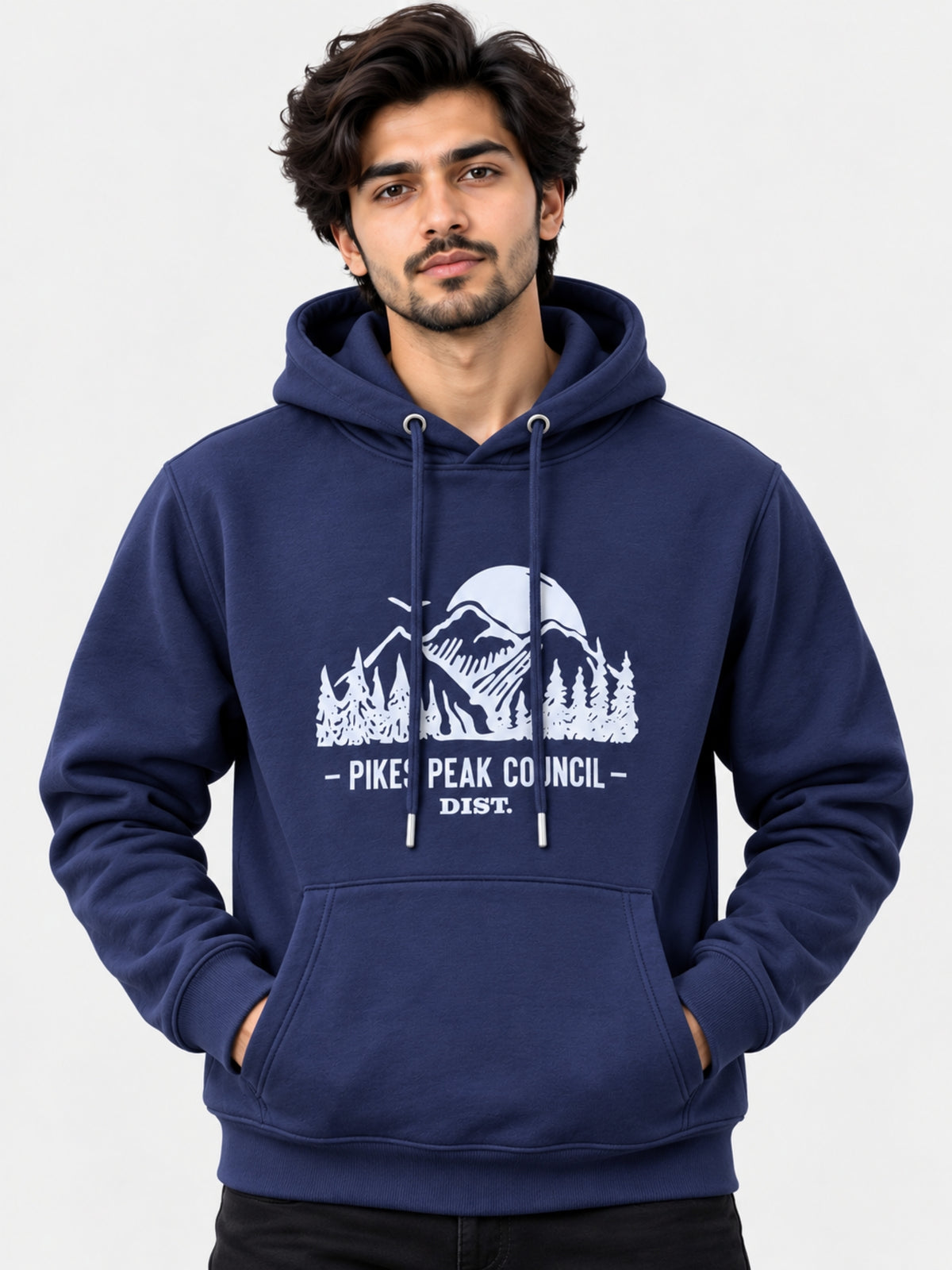 Pikes Peak Graphic Printed Pullover Hoodie - Navy