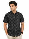 Men’s Geometric Pattern Half Sleeve Casual Shirt – Black