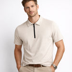 Men’s Premium Textured Half-Zip Polo Shirt – Beige