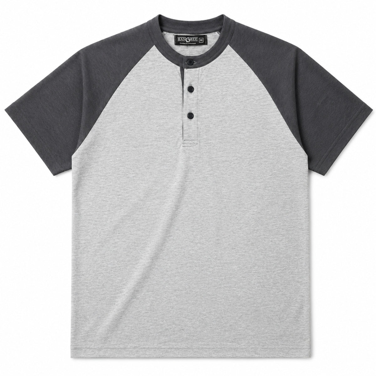 Men’s Casual Comfort Raglan Henley Tee Shirt – Light Gray