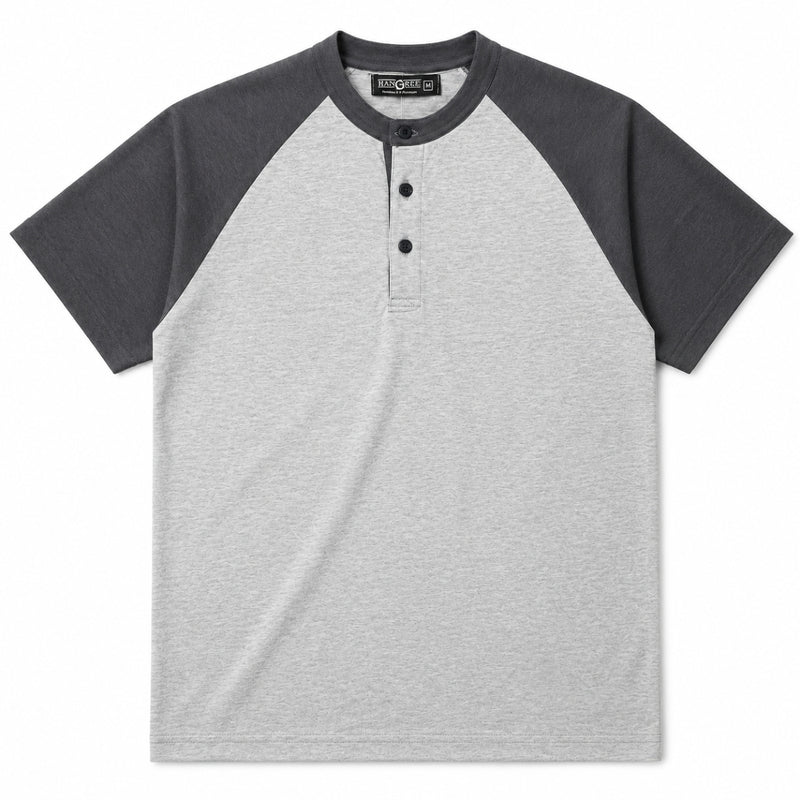Men’s Casual Comfort Raglan Henley Tee Shirt – Light Gray