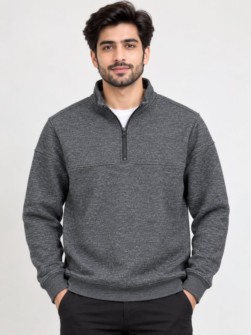 Men's Mock Neck Cut & Sew Panel Zipper Sweat Shirt - Charcoal Gray